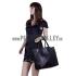 Replica Celine Cabas Gusset Large Black Leather Shoulder Bag