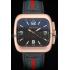 Gucci Black Leather Strap Rose Gold Bezel Black Dial 80222