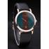 Gucci Polished Rose Gold Bezel Dark Green Dial Black Leather Strap