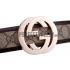 Gucci  Brown Leather Trim Interlocking Brass G Buckle Monogram Belt