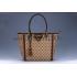 Gucci Large Logo Printed Canvas Brown Leather Trim Shopper Tote