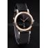 Gucci Polished Rose Gold Bezel Black Dial Black Leather Strap