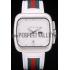 Gucci White Leather Strap Polished Stainless Steel Bezel White Dial 80218