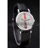 Gucci Small Polished Stainless Steel Bezel White Dial Black Leather Strap