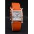 Replica Hermes Heure H Rose Gold Diamond Encrusted Bezel Orange Leather Strap White Dial 80237