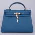 Hermes Kelly H1043 Ladies Cow Leather Blue Handbag