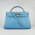 Hermes Kelly 6308 2way Cow Leather Blue Handbag