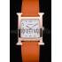 Hermes Heure H Rose Gold Bezel Orange Leather Strap White Dial 80234