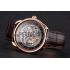 Cheap Swiss Hermes Arceau Skeleton Black Dial Brown Hands Rose Gold Case Brown Leather Strap