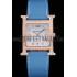 Hermes Heure H Rose Gold Diamond Encrusted Bezel Blue Leather Strap White Dial 80238