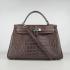 Hermes Kelly 6108 Crocodile Coffee Bag