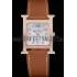 Hermes Heure H Rose Gold Diamond Encrusted Bezel Tan Leather Strap White Dial 80236