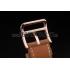 Hermes Heure H Rose Gold Diamond Encrusted Bezel Tan Leather Strap White Dial 80236