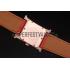 Hermes Heure H Rose Gold Bezel Red Leather Strap White Dial 80233