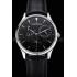 Swiss Jaeger LeCoultre Master Ultra Thin Reserve De Marche Black Dial Stainless Steel Case Black Leather Strap