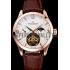 Jaeger LeCoultre Master Moonphase Tourbillon White Dial Rose Gold Case Brown Leather Strap