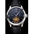 Jaeger LeCoultre Master Moonphase Tourbillon Black Dial Stainless Steel Case Black Leather Strap Replica