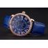 Cartier Ronde Louis Cartier Blue Dial Gold Case Diamond Bezel Blue Leather Strap Replica