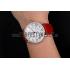 Cartier Ronde Louis Cartier White Dial Stainless Steel Case Diamond Bezel Red Leather Strap Replica