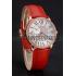 Cartier Ronde Louis Gold Diamond Case White Dial Red Leather Bracelet 1454005