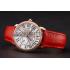 Cartier Ronde Louis Gold Diamond Case White Dial Red Leather Bracelet 1454005