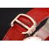 Cartier Ronde Louis Gold Diamond Case White Dial Red Leather Bracelet 1454005