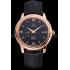 Replica Omega De Ville Prestige Co-Axial Black Dial Rose Gold Case Black Leather Strap Roman Numeral