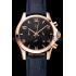 Cheap Omega Chronograph Black Dial Rose Gold Case Blue Leather Strap