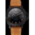 Replica Swiss Panerai Luminor GMT Carbotech Black Dial Black Case Brown Leather Strap