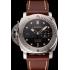 Replica Swiss Panerai Submersible Left Handed Black Embossed Case Stainless Steel Case Brown Leather Strap