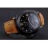 Panerai Luminor 1950 GMT Ceramica Black Dial Matte Black Case Brown Suede Leather Strap Replica