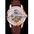 Replica Patek Philippe Dual Time Moonphase Tourbillon White Skeletonised Dial Rose Gold Case Brown Leather Strap