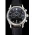 Patek Philippe Chronograph Black Dial With Diamonds Stainless Steel Case Black Leather Strap