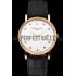 Patek Philippe Calatrava White Dial Diamond Hour Marks Ribbed Bezel Gold Case Black Leather Strap