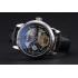 Patek Philippe Dual Time Moonphase Tourbillon Black Skeletonised Dial Stainless Steel Case Black Leather Strap