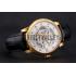 Swiss Patek Philippe Complications Openworked Dial Gold Case Fluted Bezel Black Leather Strap