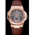 Patek Philippe Nautilus Gray Dial Rose Gold Case Brown Leather Strap