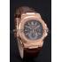 Patek Philippe Nautilus Gray Dial Rose Gold Case Brown Leather Strap