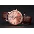 Cheap Patek Philippe Calatrava Rose Gold Dial Roman Numerals Ribbed Bezel Rose Gold Case Brown Leather Strap