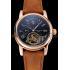 Patek Philippe Grand Complications GMT Moonphase Tourbillon Black Dial Rose Gold Case Brown Suede Leather Strap 1453821