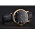 Patek Philippe Calatrava Black Dial Roman Numerals Ribbed Bezel Gold Case Black Leather Strap