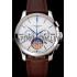 Patek Philippe Chronograph White Dial Blue Hands Stainless Steel Case Brown Leather Strap