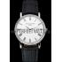 Patek Philippe Calatrava White Dial Roman Numerals Ribbed Bezel Stainless Steel Case Black Leather Strap