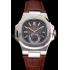 Patek Philippe Nautilus Gray Dial Stainless Steel Case Brown Leather Strap