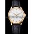 Patek Philippe Calatrava White Dial Diamond Markings Gold Case Black Leather Strap