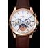 Cheap Patek Philippe Chronograph White Dial Rose Gold Case Brown Leather Strap