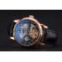 Patek Philippe Dual Time Moonphase Tourbillon Black Skeletonised Rose Gold Case Black Leather Strap