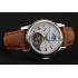 Patek Philippe Grand Complications GMT Moonphase Tourbillon White Dial Stainless Steel Case Brown Suede Leather Strap 1453824