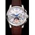 Patek Philippe Chronograph White Guilloche Dial Blue Hands Stainless Steel Case Brown Leather Strap