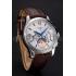 Patek Philippe Chronograph White Guilloche Dial Blue Hands Stainless Steel Case Brown Leather Strap